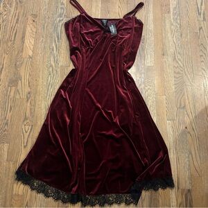 NWT Cosmic Aura Hot Topic Burgundy Velvet Slip MIdi/Maxi Dress